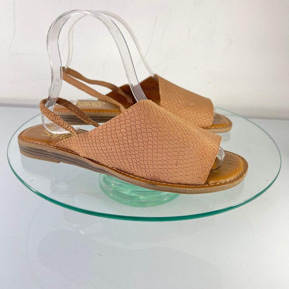 Franco Sarto Glory Flat Sandal Size 7 M Tan Leather Snake Embossed slingback